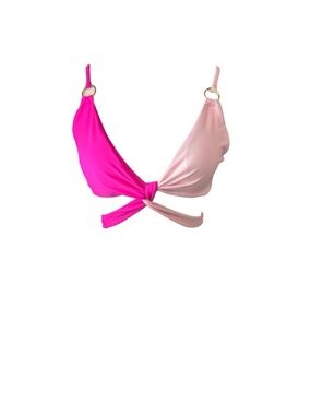 2 pice set Two-Tone Pink Tie-Front Bikini Top and bottoms